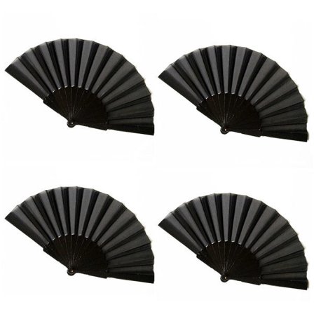 4 st svarta fällbara fläktar, silkesfällbar fläkt med bambuhandtag, Tai Chi fällbar fläkt, manliga/kvinnliga dansföreställning rekvisita