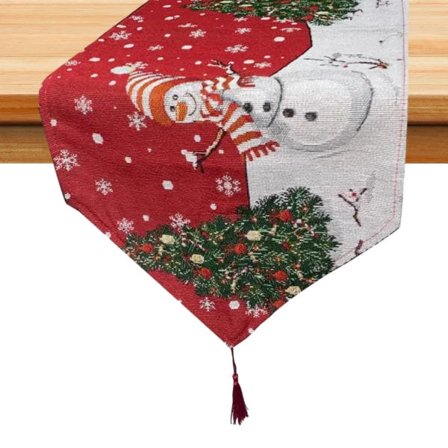 CDQ Julbord av bomullslinne, julsnögubbegård