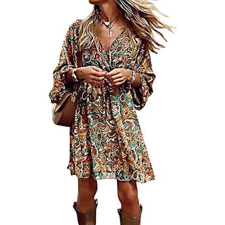 Höstklänning kvinnor: Paisley omlottklänning med V-ringning