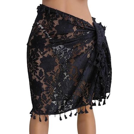 Dame Frynse Strandnederdel Gennemsigtig Blonde Strand Sarong med Kvaster til Stranden