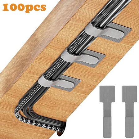 ING Organizer 100 stk. krog- og løkkekabelbindere Selvklæbende kabelorganisator Kabelstyring Justerbare kabelbindere til fastgørelse af strømkabler 