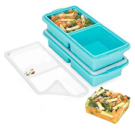 Silikon Frysebrett med Lokk - Stor 2-Kopper Frysebeholder for Suppe, Gryteretter, Sauser - Ovn- og Oppvaskmaskinsikker