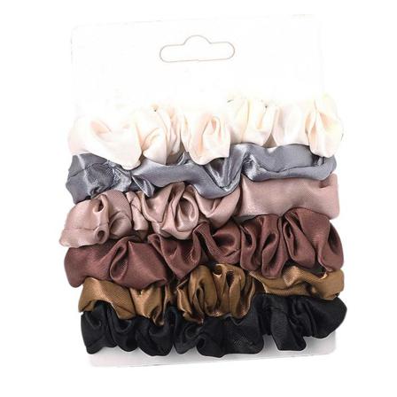 6-pack Scrunchies Hårsnoddar Beige Brun Svart Flerfärgad