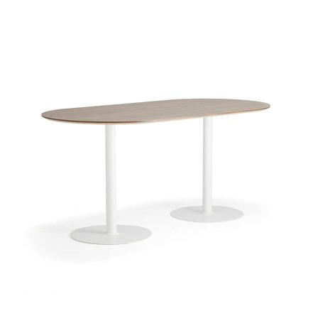 Barbord METRIC, oval, 2000x1000x900 mm, vit/valnöt