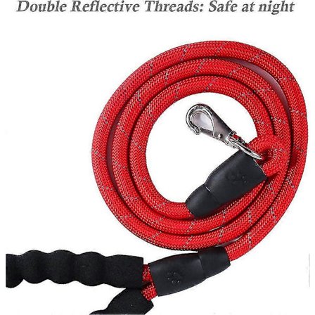 Kraftig hundesnor med polstret håndtag, rebsnor med gratis opbevaringstaske til snor, til mellemstore og store hunde (2 stk., rød+sort) cy