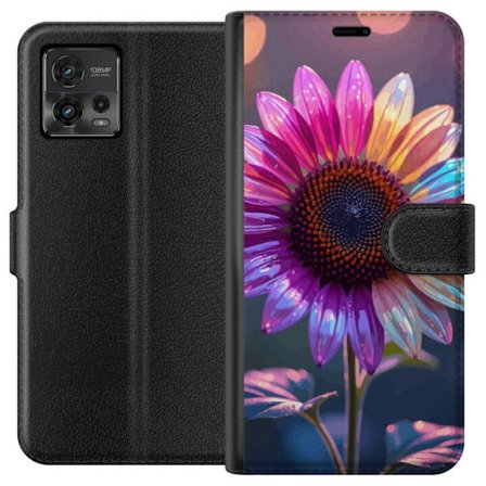 Kompatibelt Lommeboketui til Motorola Moto G72 Irideserende blomst med glitrende kronblad i rosa lilla og gull mot myk bokeh bakgrunn