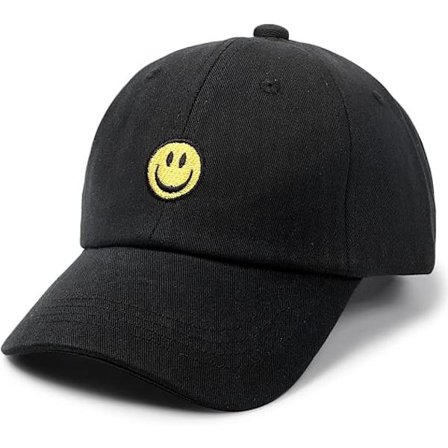 Smile Face Baseballcaps for småbarn, vasket, morsomme hatter, justerbare, søte caps for barn 3-12 år, svart