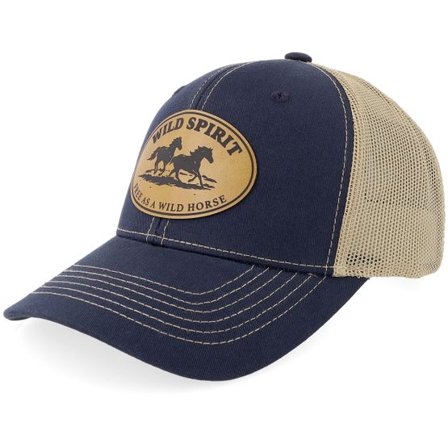 Wild Spirit - Blå trucker Keps - Wild Horses Engraved Saddle Tan Patch Navy/Khaki Trucker @ Hatstore