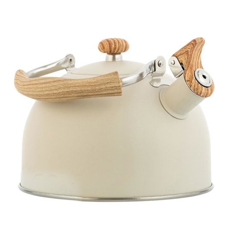 Ruostumattomasta teräksestä valmistettu vedenkeitin kaikille liedelle, 2,5 l vesipannu, jossa on pilli ja palamattomat puukahvat