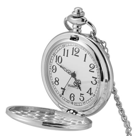 Klassisk Quartz Analog Smooth Pocket Watch Halsbandshänge med kedja Silver
