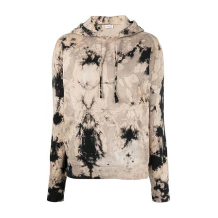 Saint Laurent, Tie-Dye Logo-Print Hoodie Beige, Dames, Maat:S