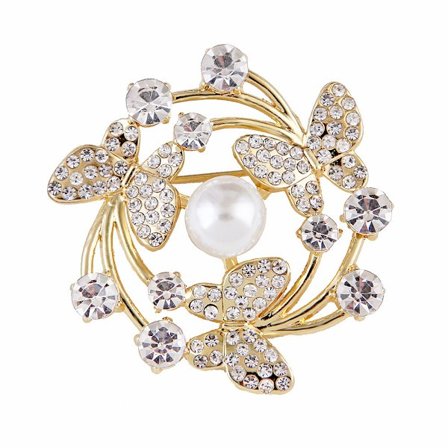 Perle broche diamant krans tre sommerfugle