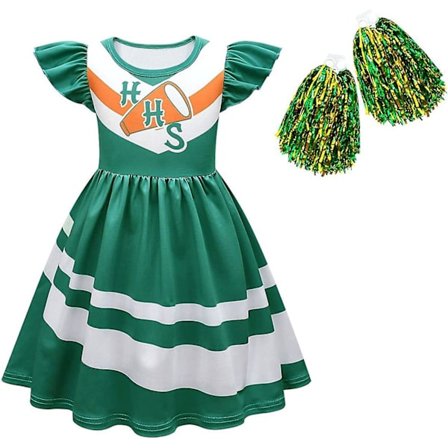 Chrissy Cheerleader Outfit Pige Kjole Børn Cheerleader Halloween Cosplay Kostume Med Pomponer Til 4-10 År