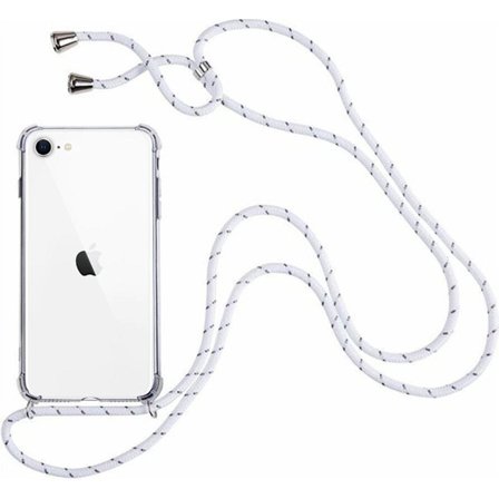 Go Go Gadget - Telefoncover med snor til iPhone 7/8/SE (2020) - Inkl. Mikrofiberklud - Cover, Bagcover, Halskæde - Hvid