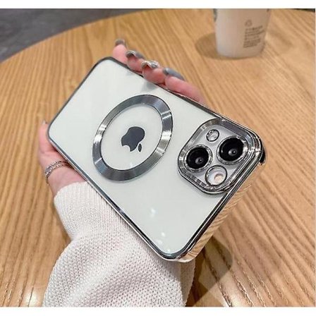 Transparent Magnetiskt Telefonskal för iPhone 14 13 12 11 Mini Pro Max Plus med MagSafe Silverfärgad Silvrig iPhone 13 Mini