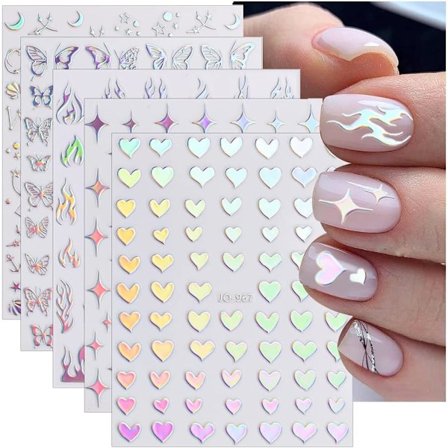 Aurora 3D Holografiska Nagelstickers - Hjärta/Stjärna/Blomma DIY Nageldekaler