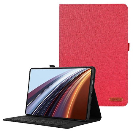 För Honor Pad GT Pro Läderfodral Korthållare Tygtextur Tablet Ställskydd - Röd