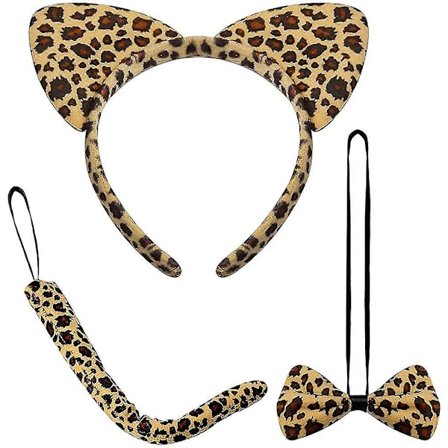 3-pack kattöron pannband set, kattöron svans rosett set djur fancy dress set för Halloween