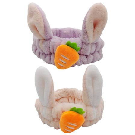 Kvinde Mode Blød Flannel Kanin Guler Øre Makeup Kosmetisk Brusebad Elastisk Hovedbånd 2stk