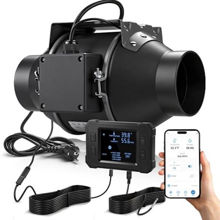 100 mm Udsugningsventilator 360 m³/h WiFi APP, EC-Motor 35 W 3000 RPM, med Frekvensomformer, 35-53 dB Køkken og Garage