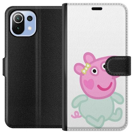 Kompatibel Tegnebogsetui til Xiaomi Mi 11 Lite Peppa Pig babyfigur i pastelfarver, sød tegnet børneillustration med blød minimalistisk stil
