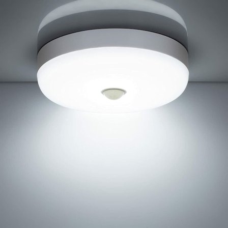 LED Bevægelsessensor Loftlampe 12W 1500LM 6500K Kold Hvid IP56 Vandafvisende Rund LED Loftlampe til Udendørs Indendørs S