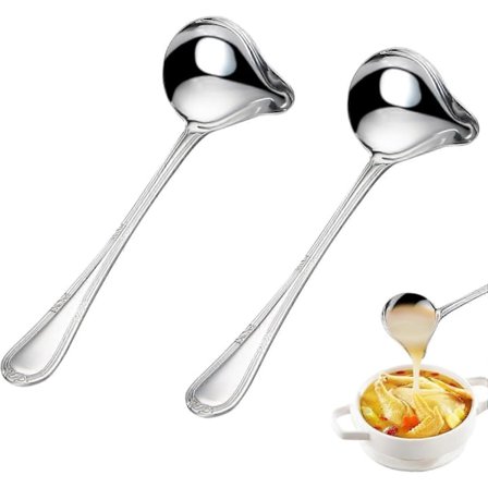 2 stk. sausesleiv med helletut, sauseskje med langt håndtak