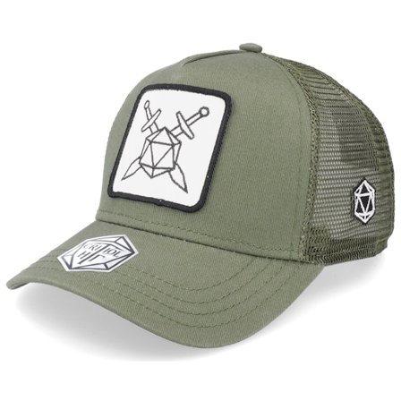 Critiql Hit - Verde trucker Cappellino - Swords And Dice D20 Patch Olive Trucker @ Hatstore