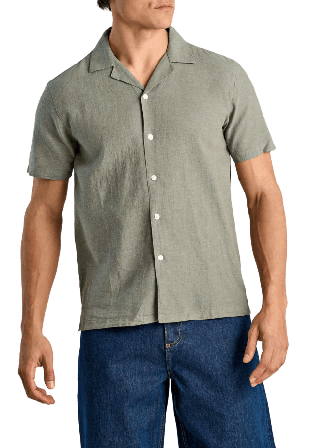 Lindbergh Casual Linen Blend Resort S/S Skjortor Herr Grön S