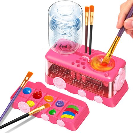 Penseltvätt med bricka, avlopp och penselhållare, vatten-cirkulerande rengöringsenhet (Fuchsia)