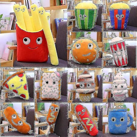 Söt Hamburgare Mat Leksak Korv Dryck Pizza Golden Chips Emoticon Snack Plysch leksak Dekor Mat Kudde