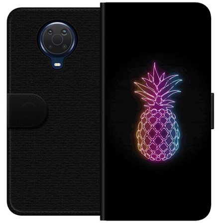 Kompatibelt Lommeboketui til Nokia Nokia G20 Neonlysillustrasjon av ananas i fargerikt lys mot svart bakgrunn