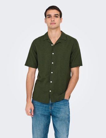 ONLY & SONS Onscaiden Life Ss Solid Resort Linennoos - Khaki green - L