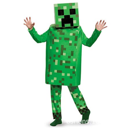 Halloween Minecraft Lasten Cosplay Puku Haalari Halloween Naamiaiset #4 Vihreä Toppi+Housut+Pää