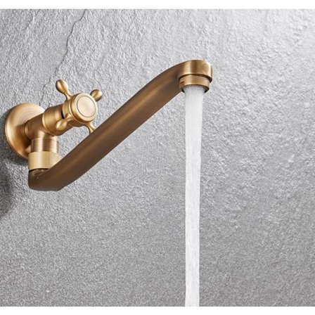 Antik vandhane, 180° drejelig messing vægmonteret håndvaskhane,