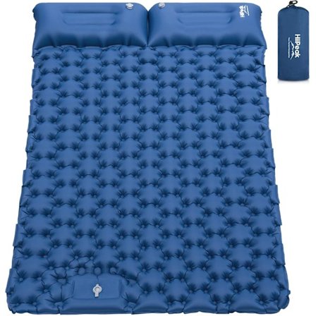 Ultralet Oppustelig Liggeunderlag med Indbygget Fodpumpe, Holdbar Kompakt Vandtæt Luftmadras til Camping, Vandring (Blå Dobbelt)