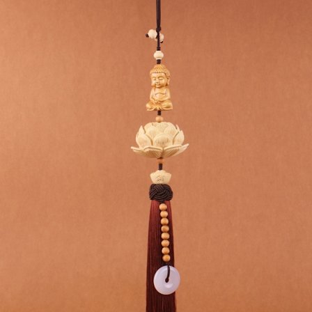 Bilhengende dekorativ håndskåret lotus bakspeil hengende ornament bilstyling tilbehør for lykke Buddha vinbrun