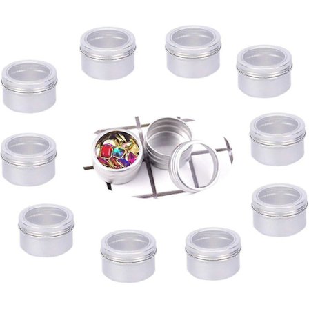 12 stk. 120 ml aluminiumsskruelåg med klart vindue til gør-det-selv smykkeopbevaring
