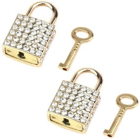 2 ST Zinklegering Guld Litet Fyrkantigt Dekorativt Hänglås, Bling Dekorativt Lås med Nyckel för Bagage Skåp Handväska Smyckeskrin