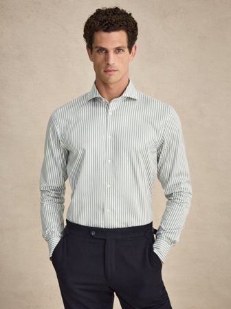 John Henric Men's Grünes Gestreiftes Hemd Slim Fit Size 38