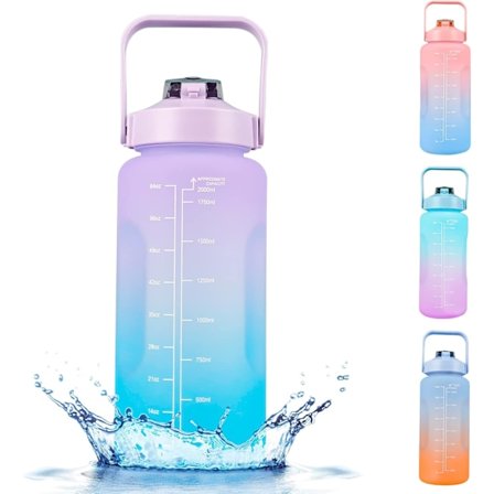 (lilla) Sports Vannflaske 2 Liter BPA Fri Vannflaske med Tidmarkør, Motiverende Vannflaske med Sugerør, Lekkasjesikker