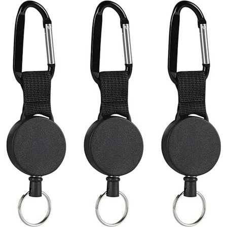 Tilbagetrækkelig nøglering, 3 stk. Badgeholdere med kraftig ID-kort holder med karabinhage D-ring nøglering med stålkabel