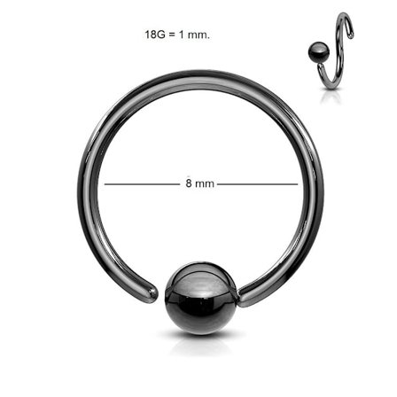 Flexibel BCR Piercing i IP Svart 316L stål 18GA-8 mm Ø