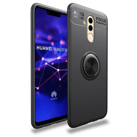 Stilfuldt cover autofokus med ringholder - Huawei Mate 20 Lite Svart/Svart