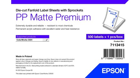 Epson Premium - støpekuttet siksakfalsete etiketter med hull - matt - 500 etikett(er) - 203 x 305 mm