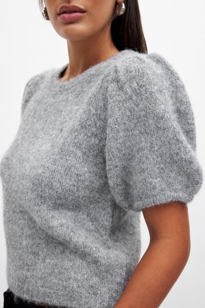 NA-KD Kurzärmeliger Strickpullover - Pullover - Grau - XS (EU 32)