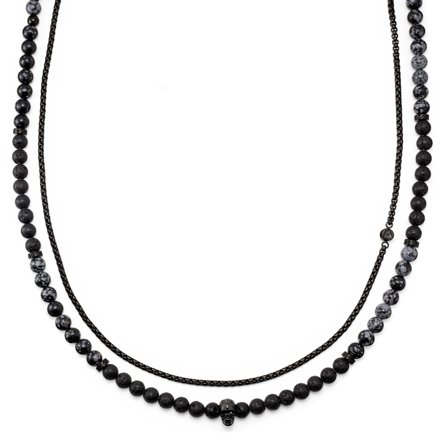 Rico Lava Rock & Snowflake Obsidian Halskæde Sæt til mænd - Stålhalskæder