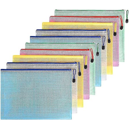 Dokumentpose A5, 10 stk fil glidelåsposer, mesh plast glidelås lomme