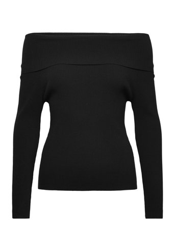 Rib Offshoulder Blouse Black A-View