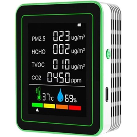 Complete Indoor Air Quality Monitor - Portable CO2 Meter with User-Friendly LED Display - Indoor Air Quality Meter (White)